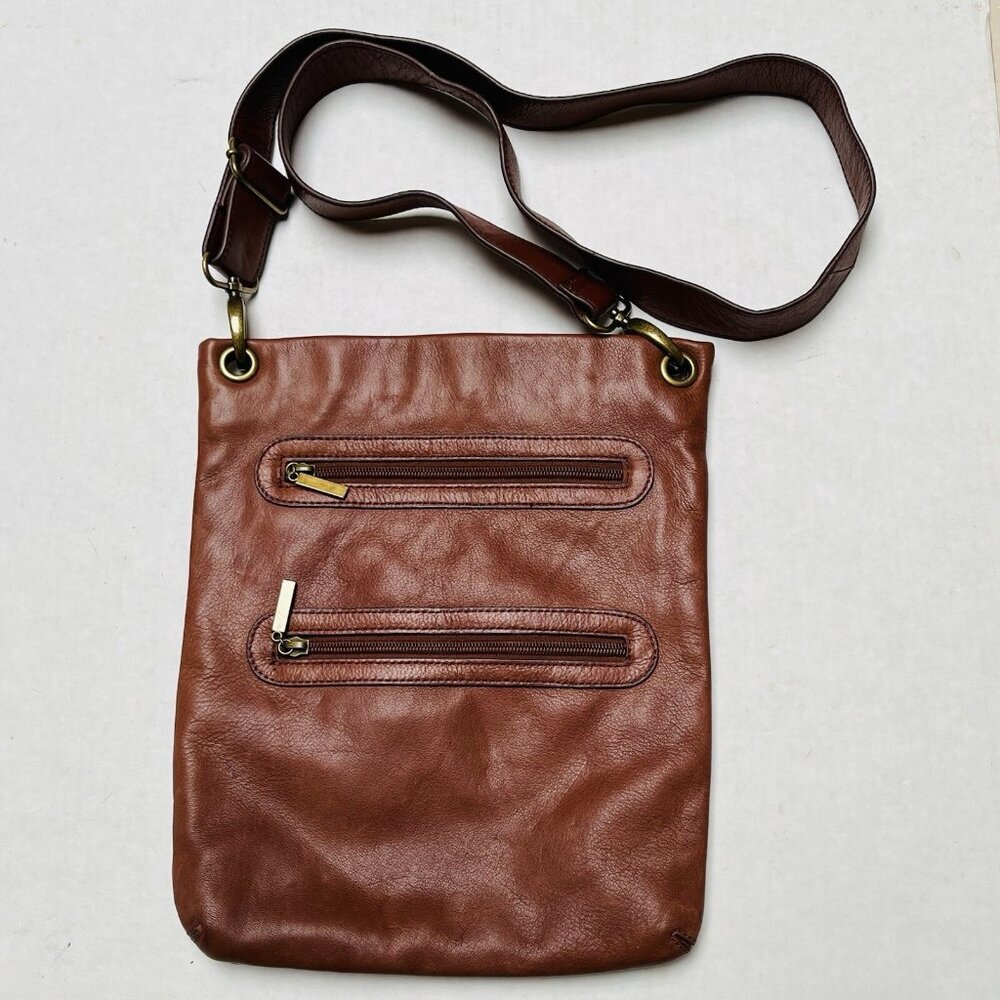 Margot Black Pebble Soft Genuine Leather Slim‎ 3 Zipper Crossbody Bag Purse
